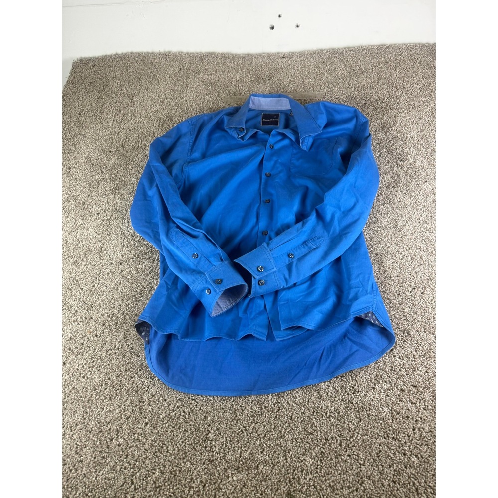 Tommy Bahama Button Down Shirt Men's Blue Silk Cotton Blend Long Sleeve - M